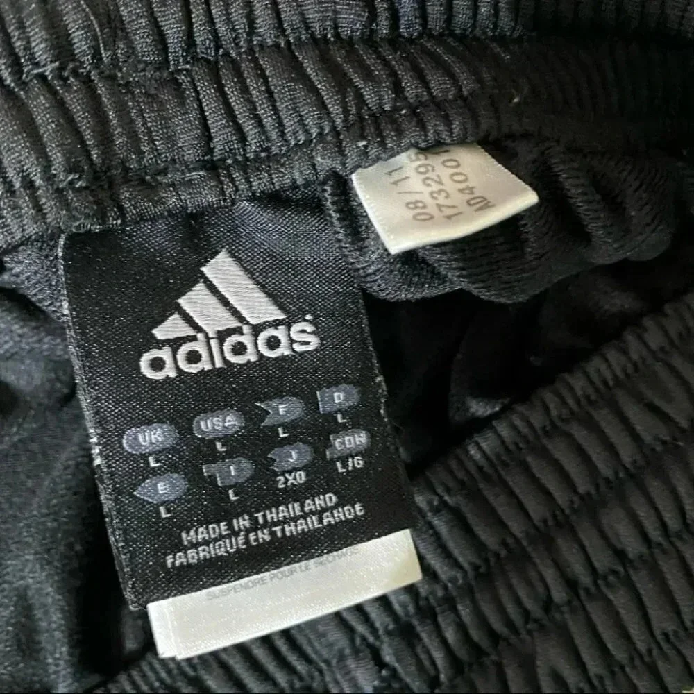 Adidas Track Pants Large Black‎ White 3-Stripe Elastic Waist AD4001 Mens